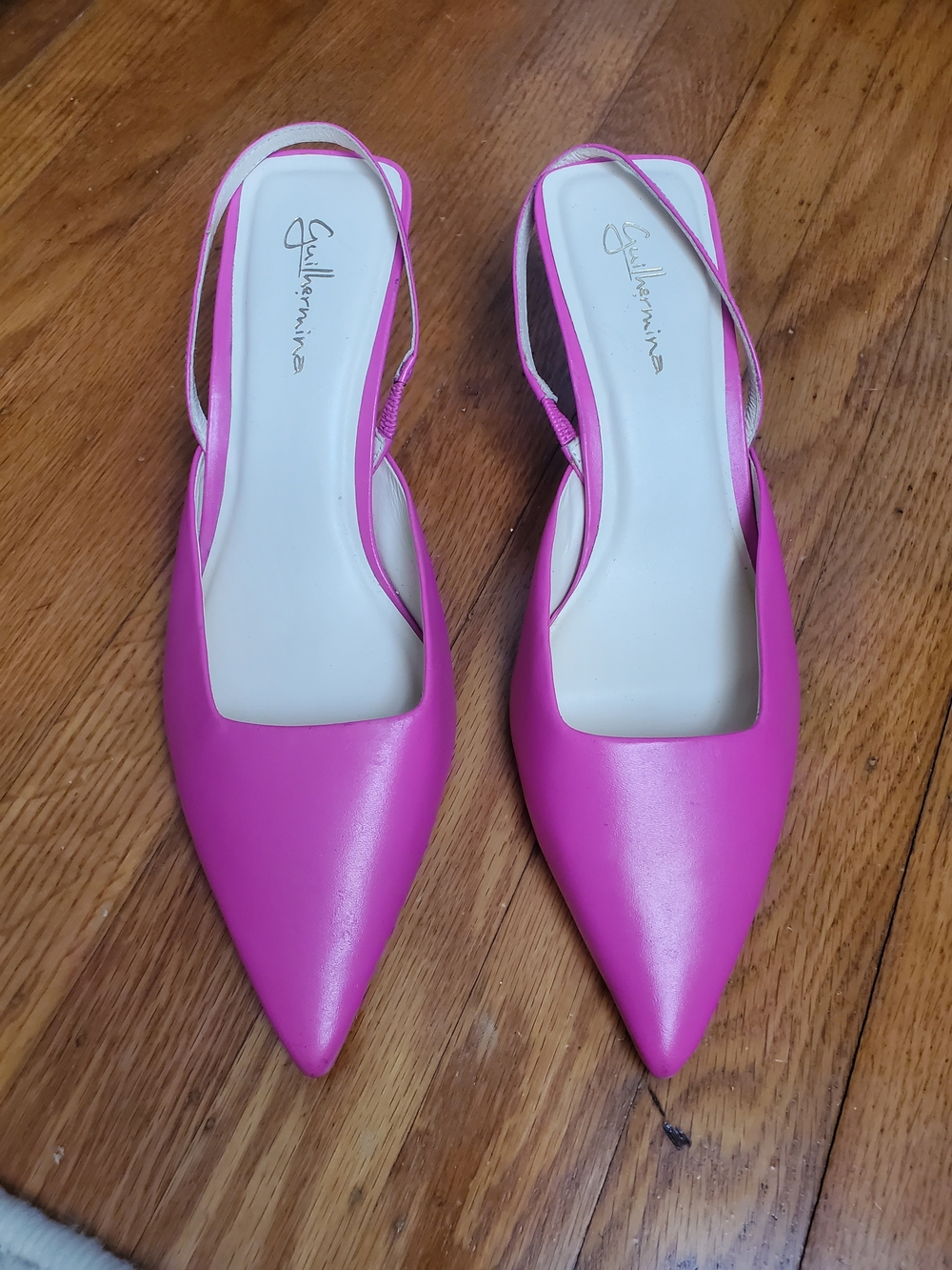 Guilhermina By Anthropologjie  Bright Pink Pointed Slingback Flats Sz 8 Leather